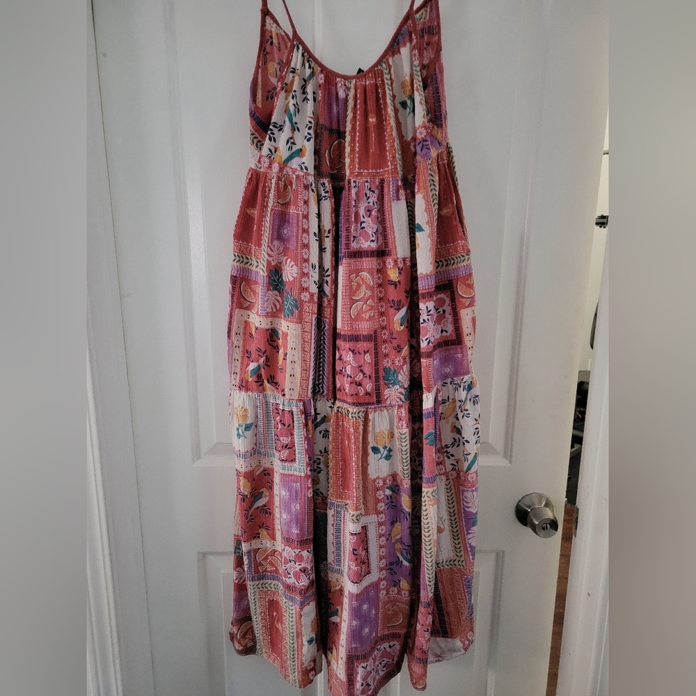 Angie Coral Patchwork Spaghetti-Strap Maxi Dress